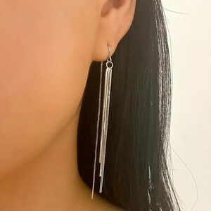 925 Sterling Silver Dangle Long Drop Earrings Silver Threader Earrings